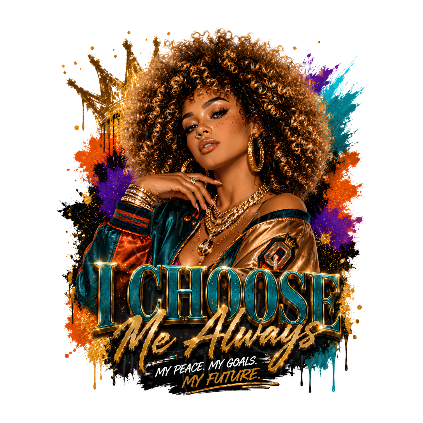 I Choose Me Always PNG | Self Love Sublimation Design | Glam Black Woman Affirmation T-Shirt Clipart