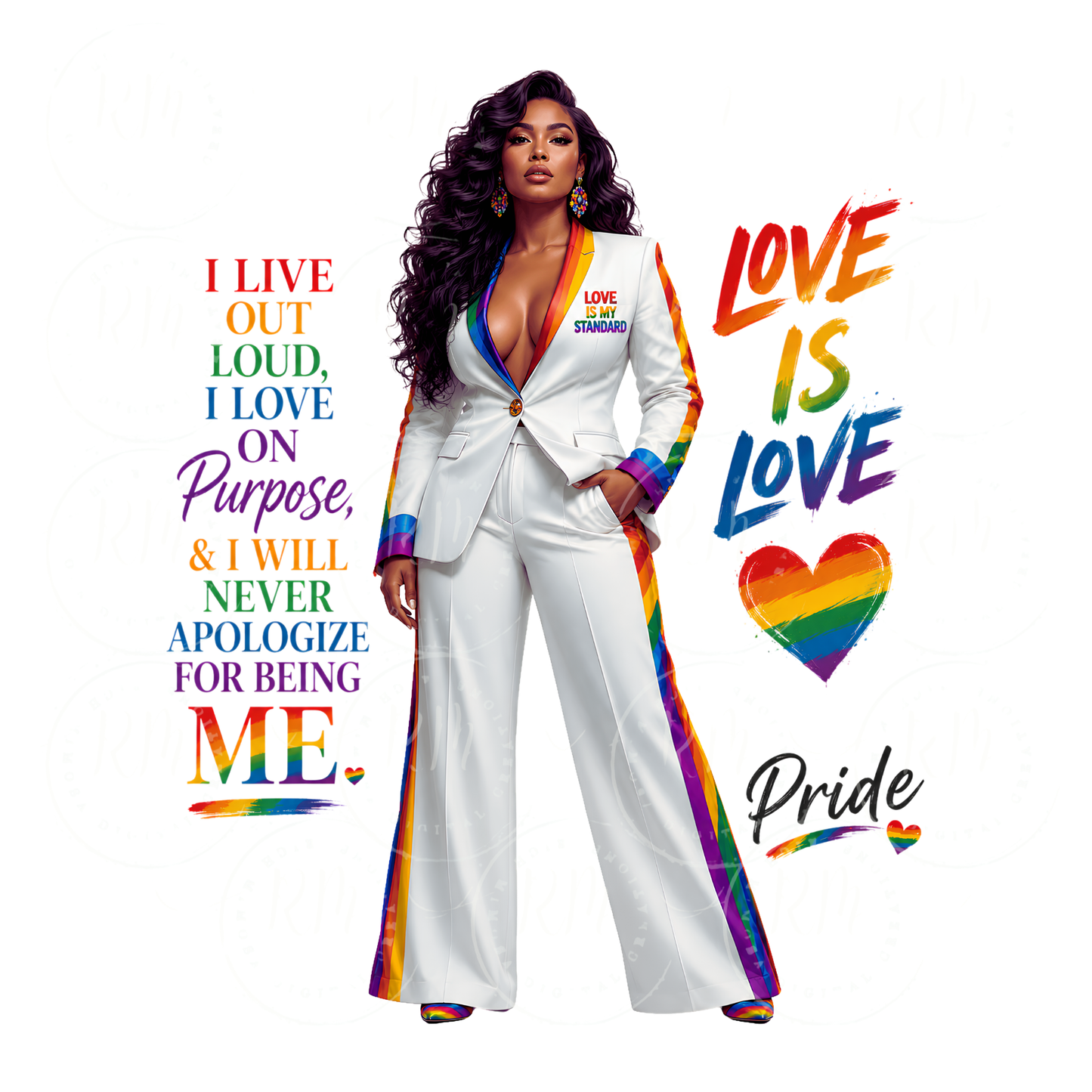 I Live Out Loud I Love On Purpose PNG | LGBTQ Pride PNG | Rainbow Pride Woman Design | Pride Sublimation PNG | Self Love Quote