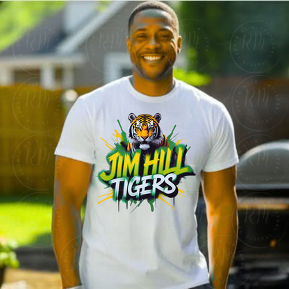 Jim Hill Tigers Clipart PNG – Bold Green & Yellow Tiger Mascot Graphic for School Spirit Shirts, Graduation Gear & More, Jim Hill Tigers PNG, Tigers Digital Design (Copy)