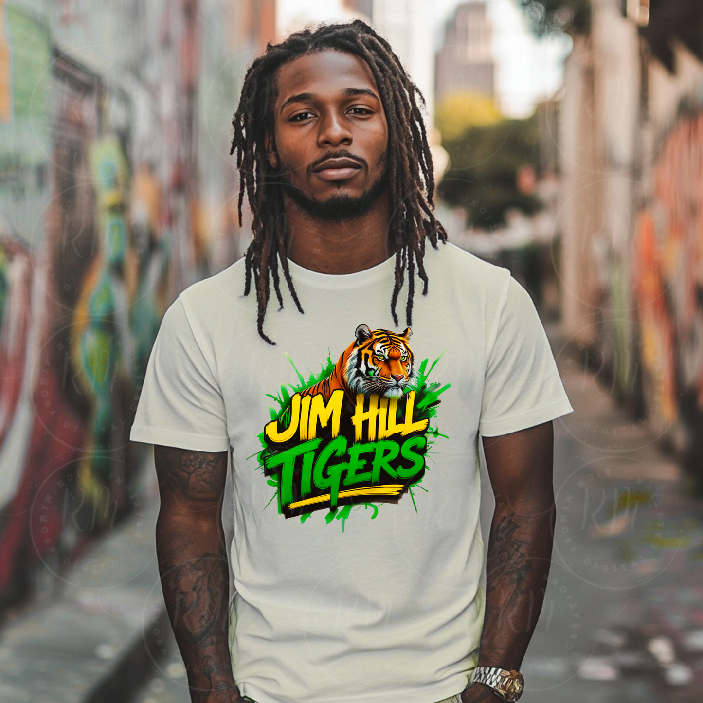 Jim Hill Tigers Clipart PNG – Bold Green & Yellow Tiger Mascot Graphic for School Spirit Shirts, Graduation Gear & More, Jim Hill Tigers PNG, Tigers Digital Design