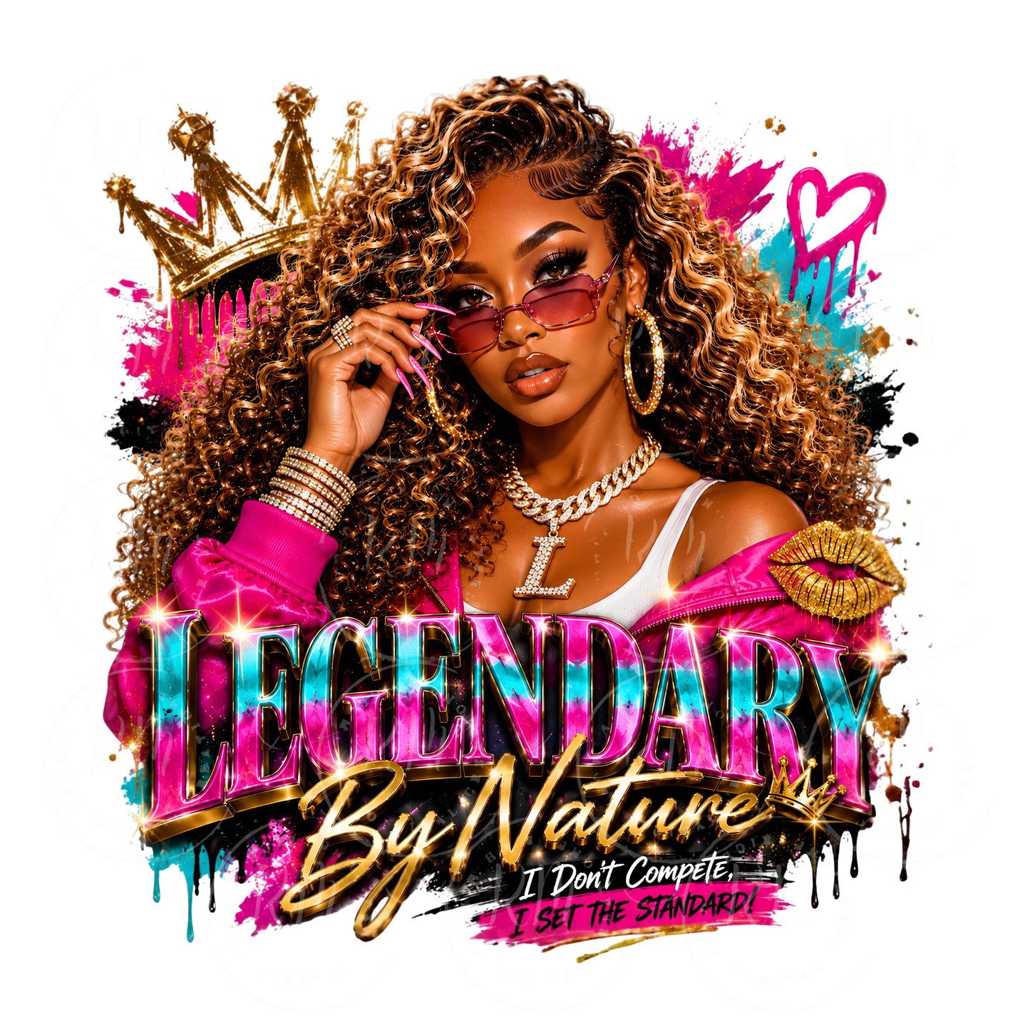 Luxury Black Girl PNG | Glam Fashion Sublimation Design | Urban Streetwear Graphic