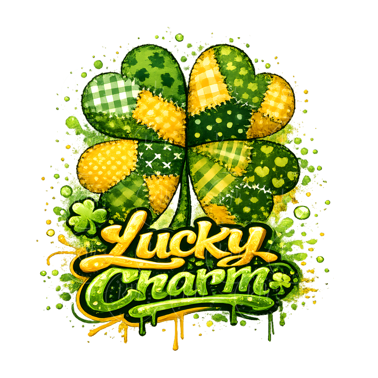 Patchwork Lucky Charm PNG Bundle, St Patrick’s Day Clover Design | Resellable Digital Download