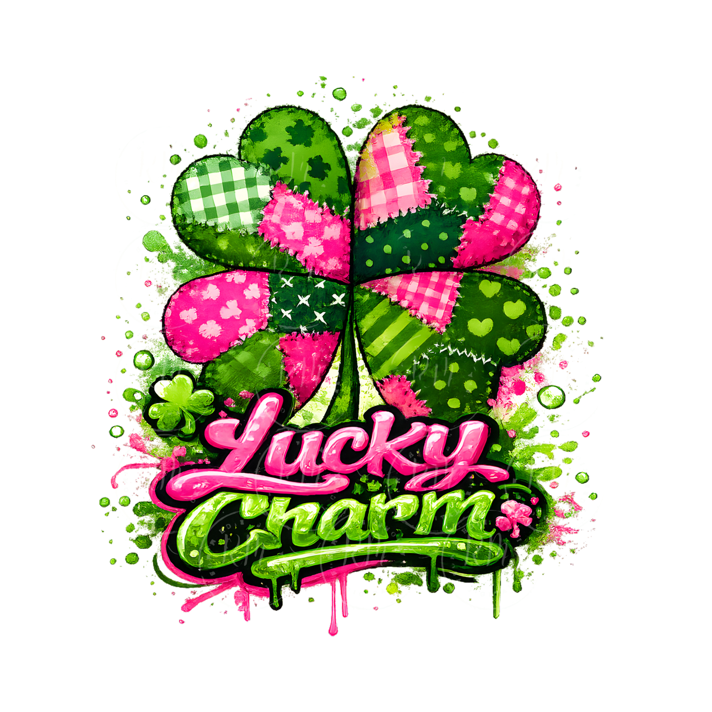 Patchwork Lucky Charm PNG Bundle, St Patrick’s Day Clover Design | Resellable Digital Download