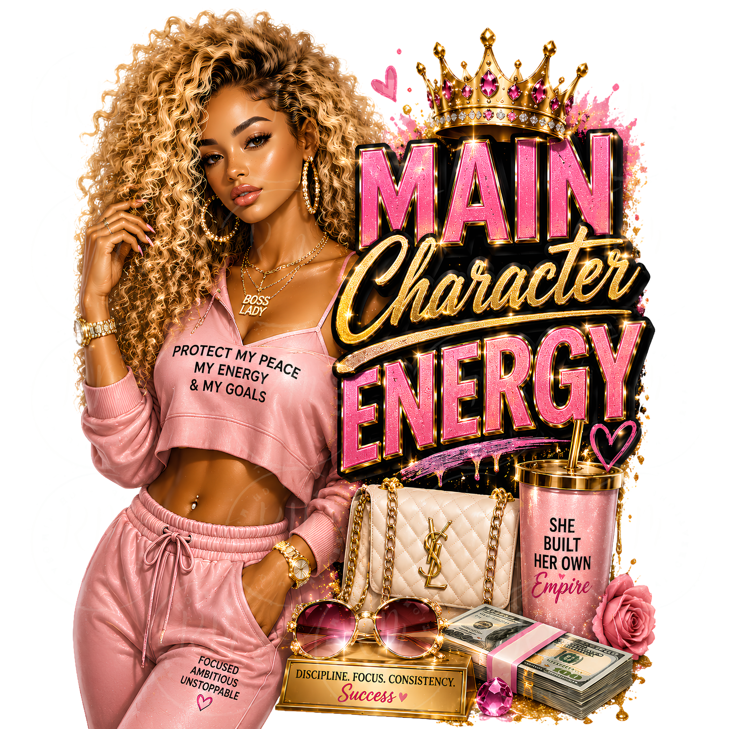 Main Character Energy PNG | Black Girl Magic Sublimation Design | Boss Babe PNG | Women Empowerment Graphic | DTF Transfer Design