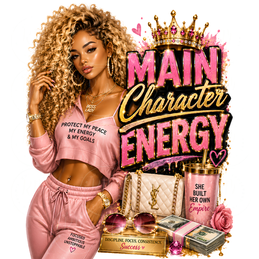 Main Character Energy PNG | Black Girl Magic Sublimation Design | Boss Babe PNG | Women Empowerment Graphic | DTF Transfer Design