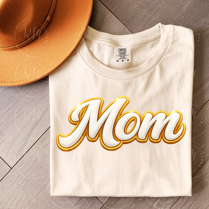 Mom PNG White and Gold, Mother’s Day Design, Sublimation PNG, DTF Transfer File, Mama Shirt Design, Digital Download