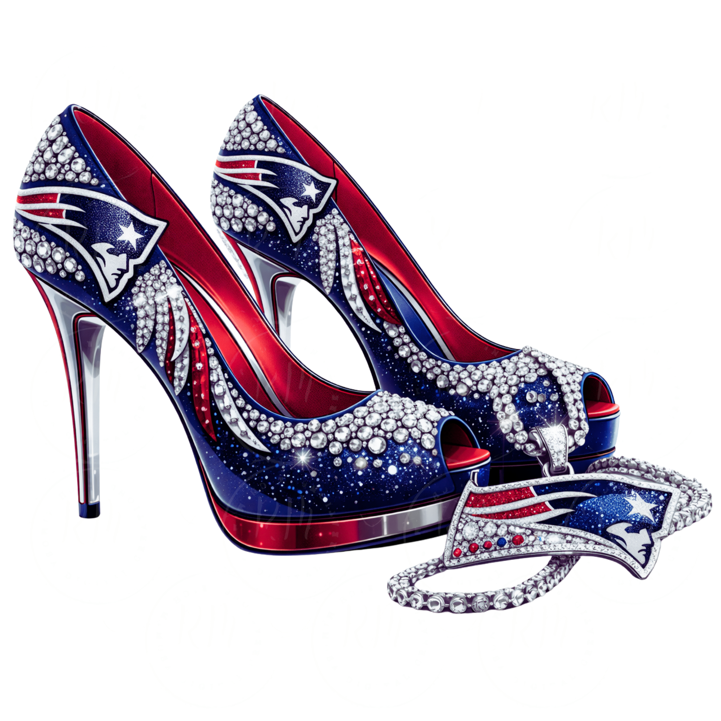 New England Inspired Rhinestone High Heels PNG – Glam Football Fan Digital Design