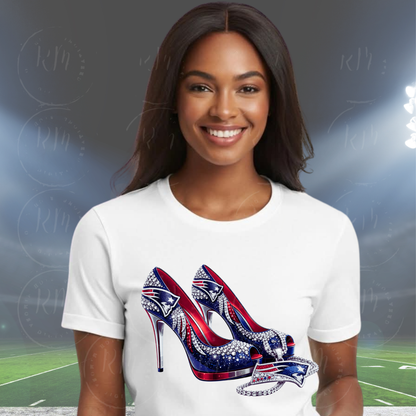 New England Inspired Rhinestone High Heels PNG – Glam Football Fan Digital Design
