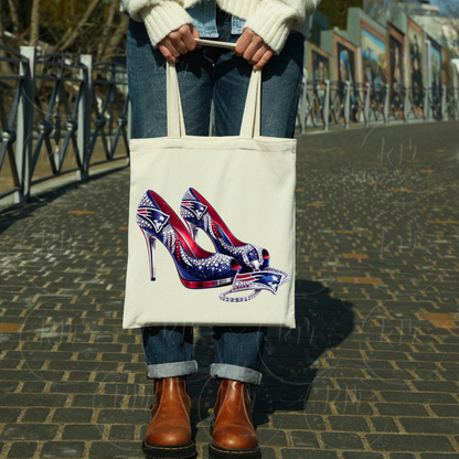 New England Inspired Rhinestone High Heels PNG – Glam Football Fan Digital Design