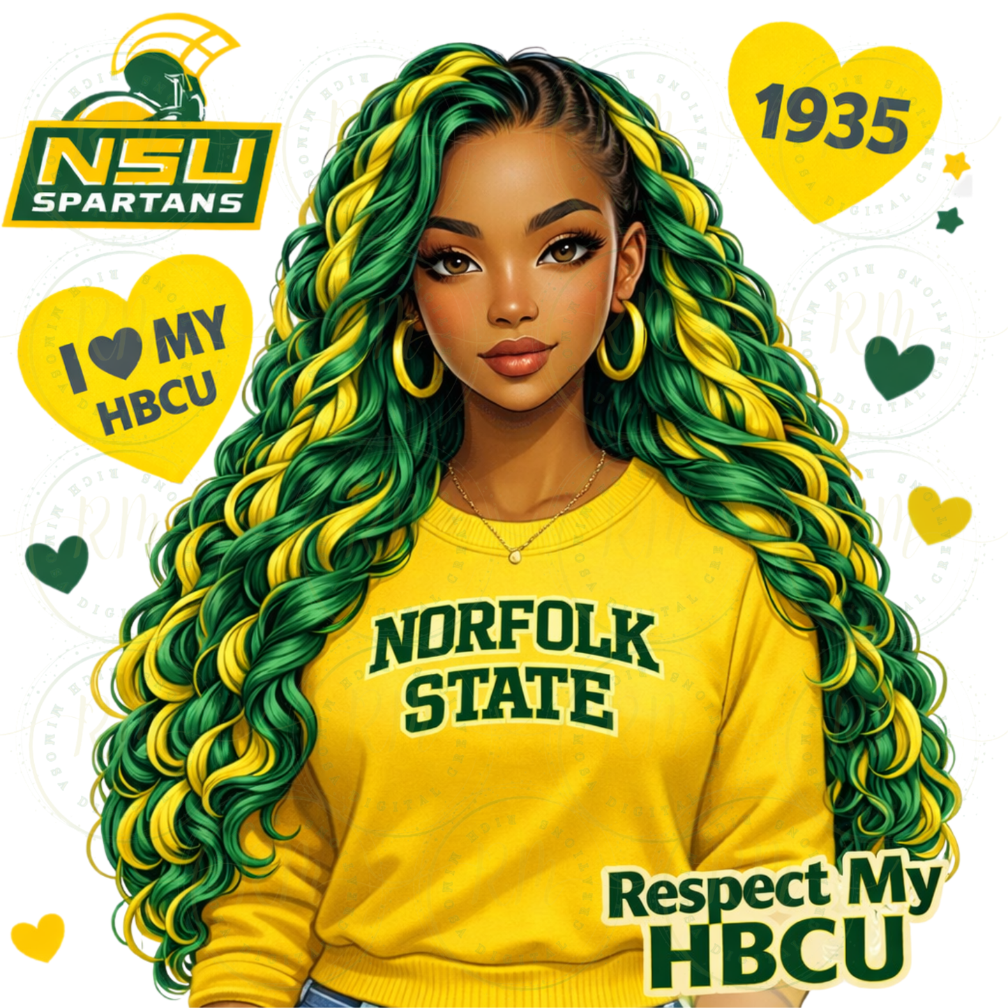 Norfolk State Girl With Yellow Sweatshirt PNG, HBCU Melanin Clipart, Respect My HBCU Sublimation File