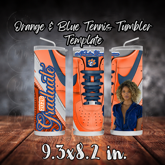 Shoelace Graduation Editable Orange & Blue Canva Tumbler Template