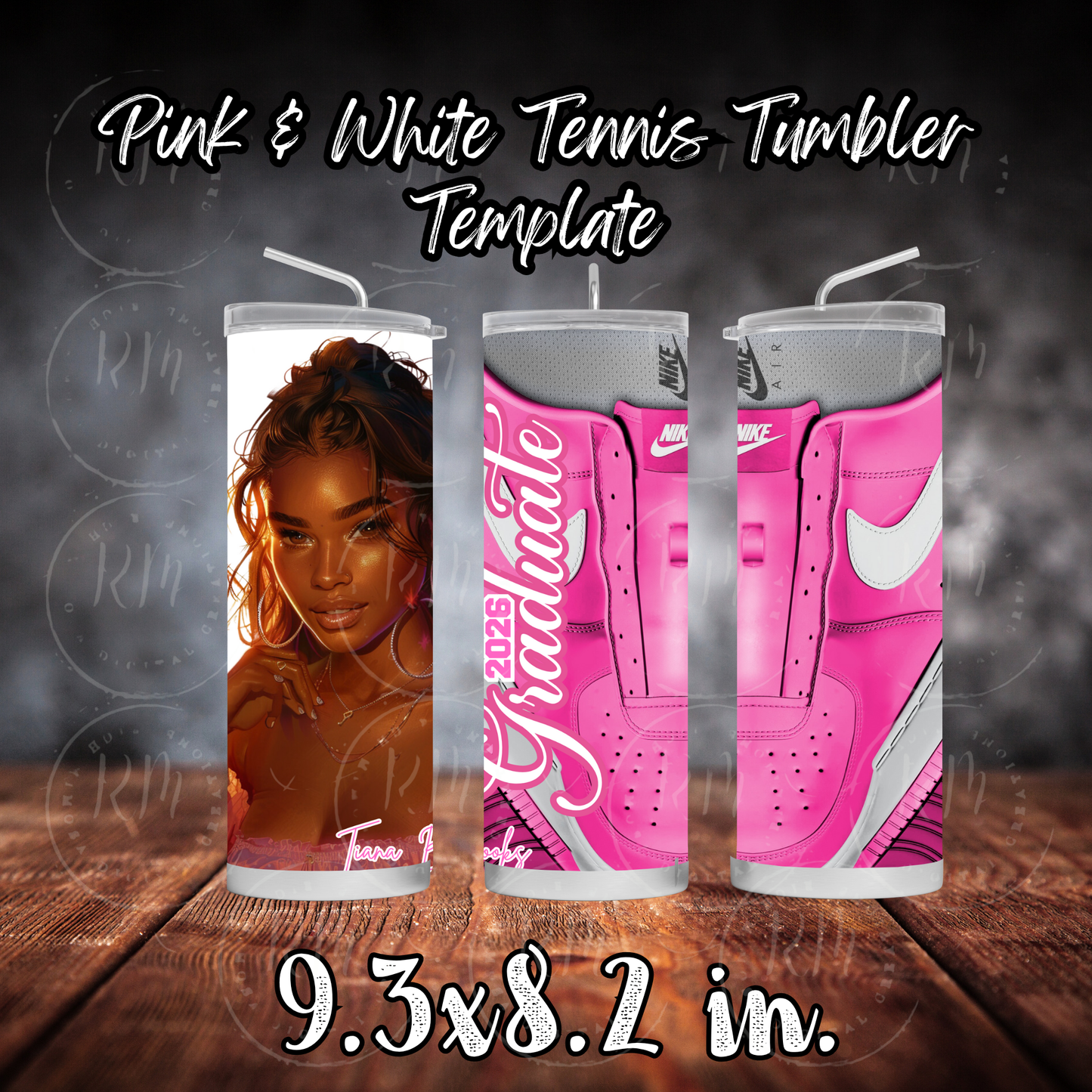 Shoelace Graduation Editable Pink and White Canva Tumbler Template