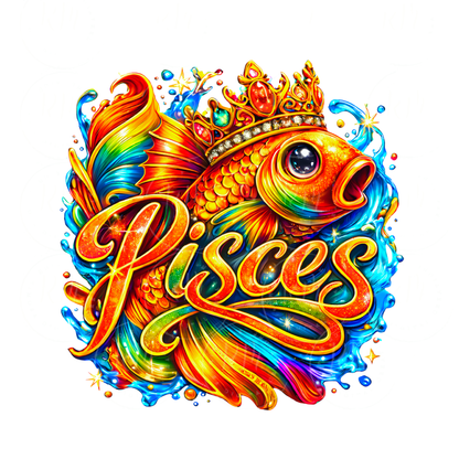 Pisces Fish Graphic, Royal Crown, Zodiac Astrology Sublimation Design (Digital Download)