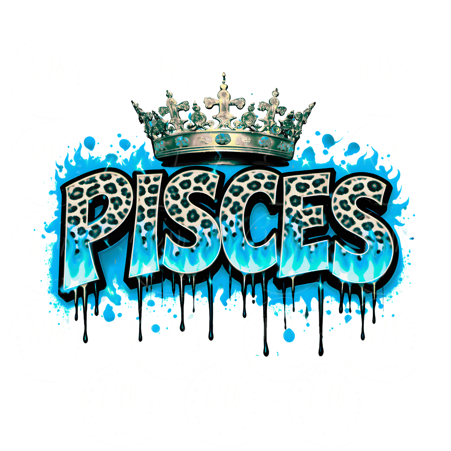 Pisces Crown PNG, Leopard Print Drip Zodiac Graphic (Digital Download)