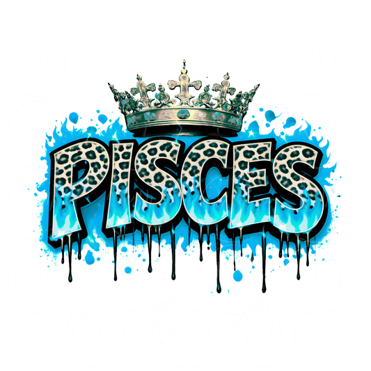 Pisces Crown PNG, Leopard Print Drip Zodiac Graphic (Digital Download)