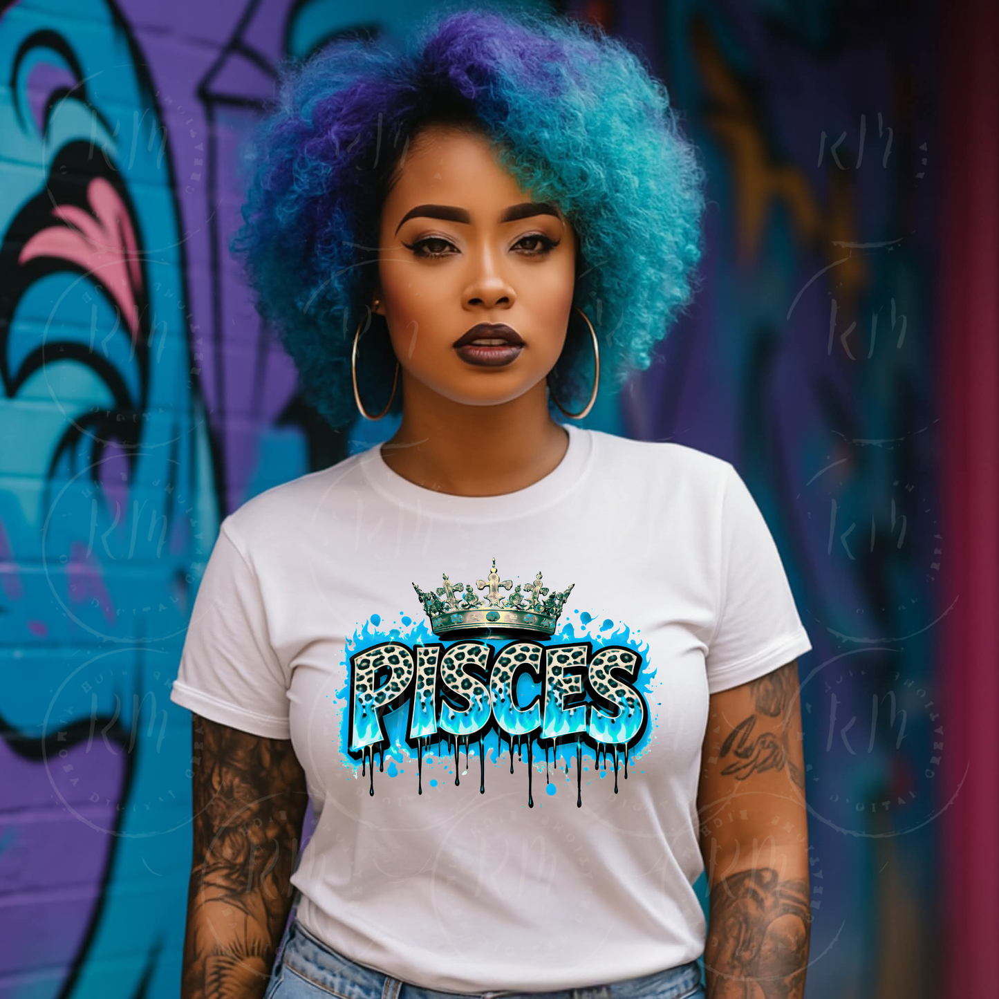 Pisces Crown PNG, Leopard Print Drip Zodiac Graphic (Digital Download)