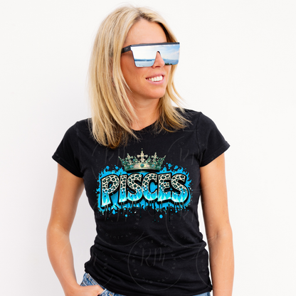 Pisces Crown PNG, Leopard Print Drip Zodiac Graphic (Digital Download)