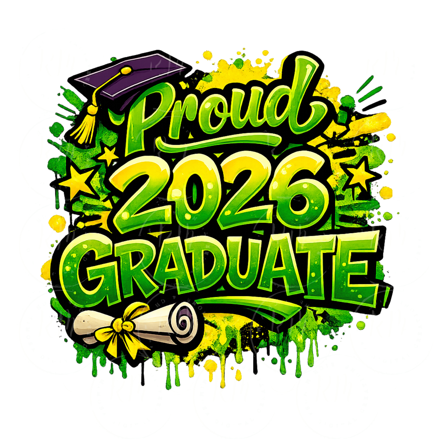 Proud 2026 Graduate PNG, Green and Yellow Graffiti Style Graduation Design (Digital Download)