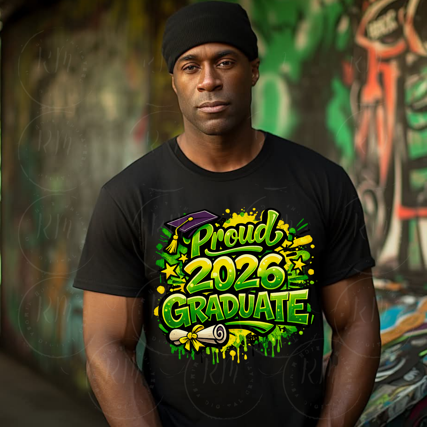 Proud 2026 Graduate PNG, Green and Yellow Graffiti Style Graduation Design (Digital Download)