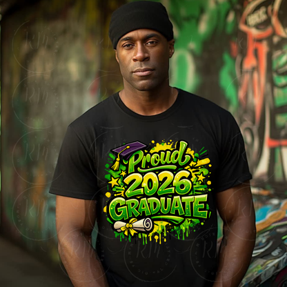 Proud 2026 Graduate PNG, Green and Yellow Graffiti Style Graduation Design (Digital Download)