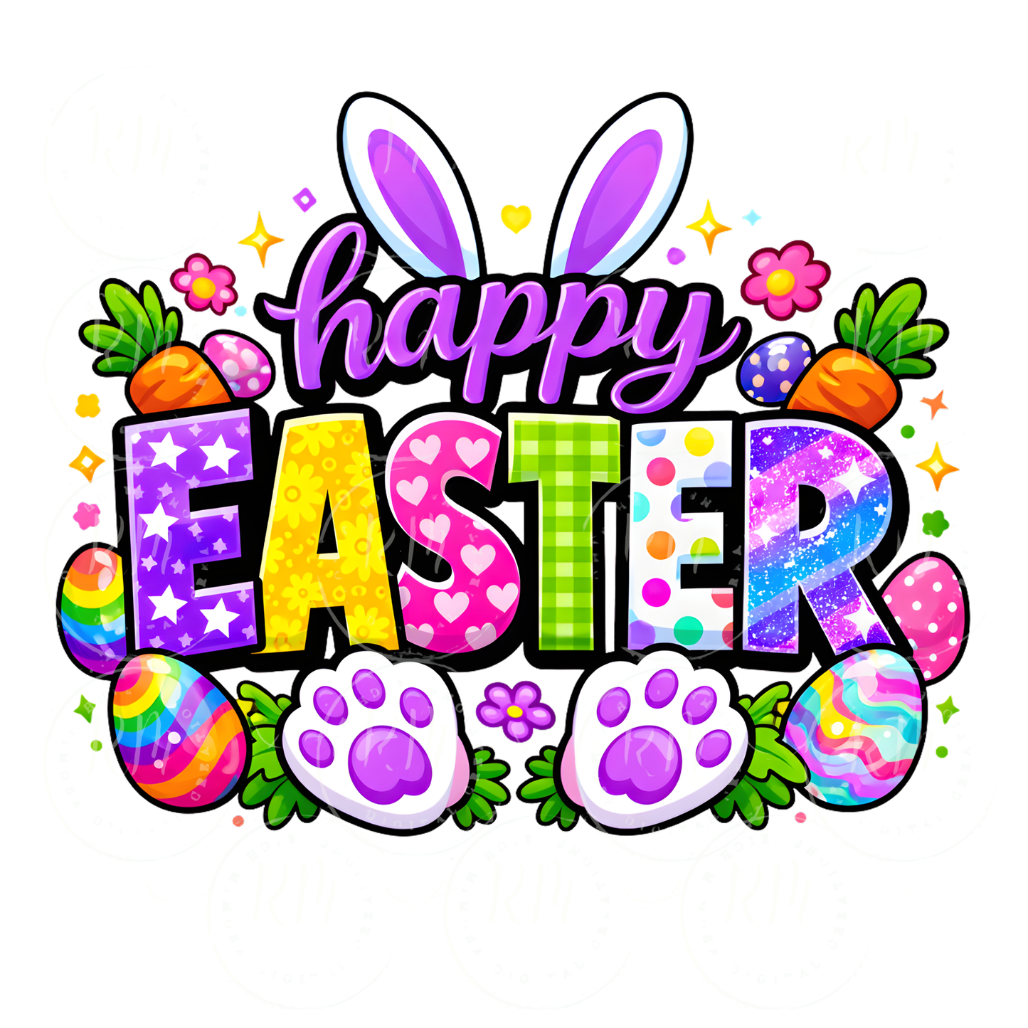 4 Piece Happy Easter PNG Bundle, Easter Bunny Sublimation Designs, Colorful Easter Shirt Graphics, Spring Clipart Set, DTF PNG