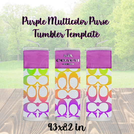 Purse Tumbler Template, Purple Multicolor Designer Purse, Editable Tumbler Template, Custom Digital Purse Wrap, Gift for Her, Canva DIY