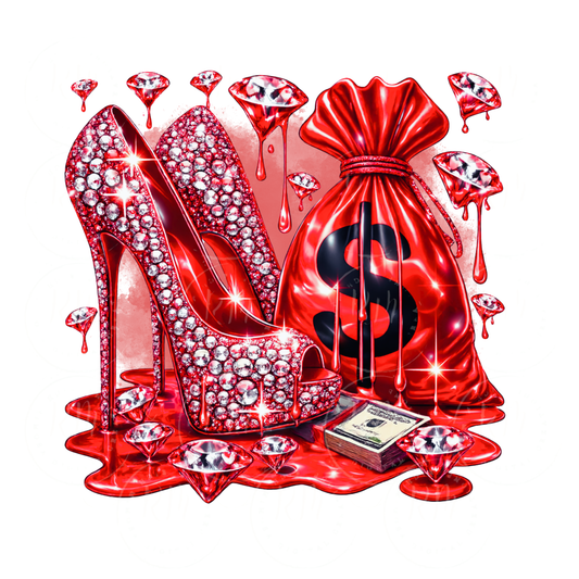 Luxury Red Heels PNG | Boss Babe Money Bag Sublimation Design | Glam Fashion Graphic | Rich Girl Aesthetic PNG | DTF Transfer Design