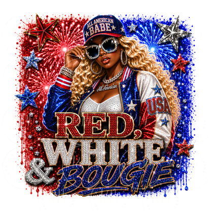 Red White and Bougie PNG | African American Patriotic Girl | 4th of July Sublimation Design | USA T-Shirt Graphic