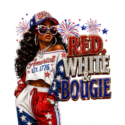 Red, White & Bougie PNG | African American Patriotic Girl | USA Sublimation Design | 4th of July T-Shirt Graphic