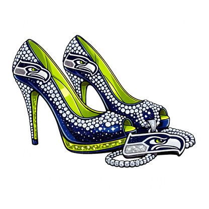 Seattle Inspired Rhinestone High Heels PNG – Glam Football Fan Digital Design