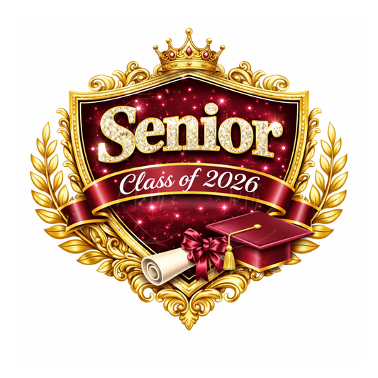 Senior Class of 2026 PNG, Maroon Gold Crest Design, Graduation Cap Clipart (Digital Download)