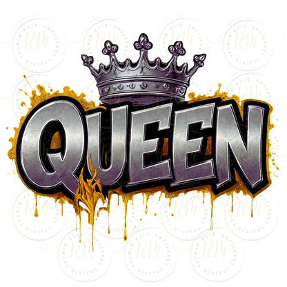 Silver Queen Graffiti Clipart – Gold Flames, Silver Crown (Digital Download)