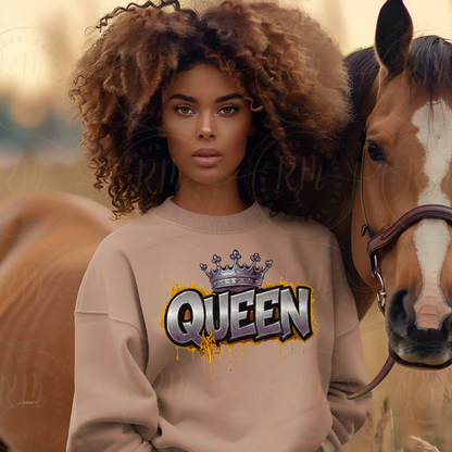 Silver Queen Graffiti Clipart – Gold Flames, Silver Crown (Digital Download)