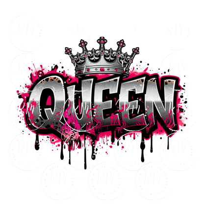Silver Queen Graffiti Clipart – Pink Flames, Silver Crown (Digital Download)