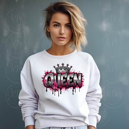 Silver Queen Graffiti Clipart – Pink Flames, Silver Crown (Digital Download)