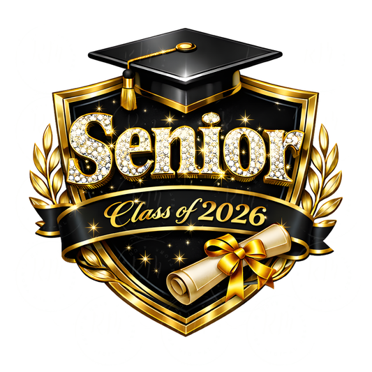 Senior Class of 2026 PNG, Black Gold Bling Graduation Design (Digital Download)