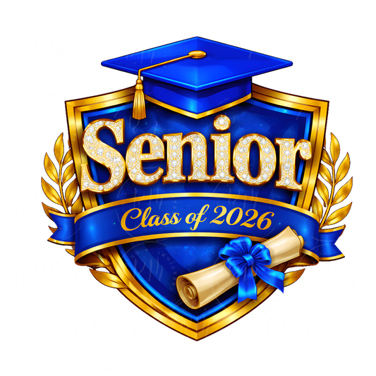 Senior Class of 2026 PNG, Blue Gold Bling Graduation Design (Digital File)