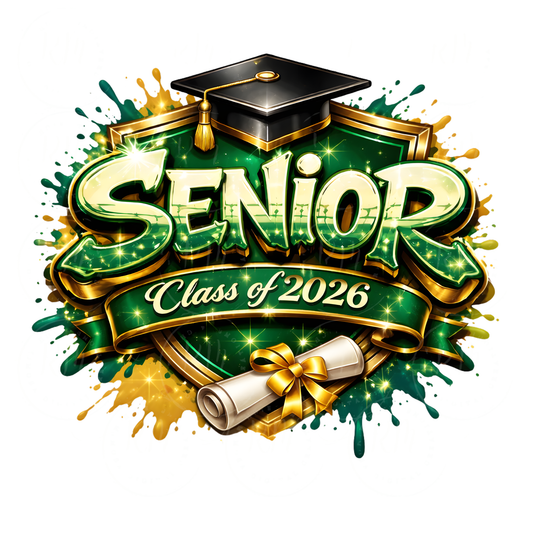 Senior Class of 2026 PNG, Green Gold Graffiti Graduation Design (Digital Download)