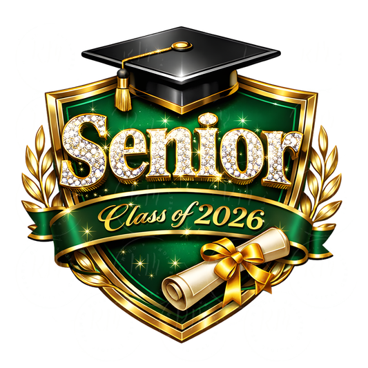 Senior Class of 2026 PNG, Green Gold Bling Graduation Design (Digital Download)
