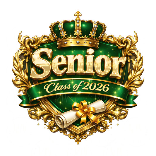 Senior Class of 2026 PNG, Green Gold Crown Graduation Design (Digital Download)