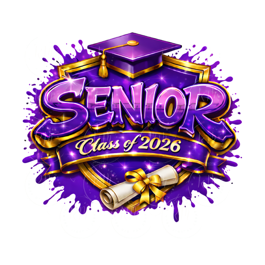 Senior Class of 2026 PNG, Purple Gold Graffiti Graduation Design (Digital Download)
