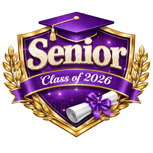 Senior Class of 2026 Graduation Design, Purple Gold Bling PNG (Digital Download)