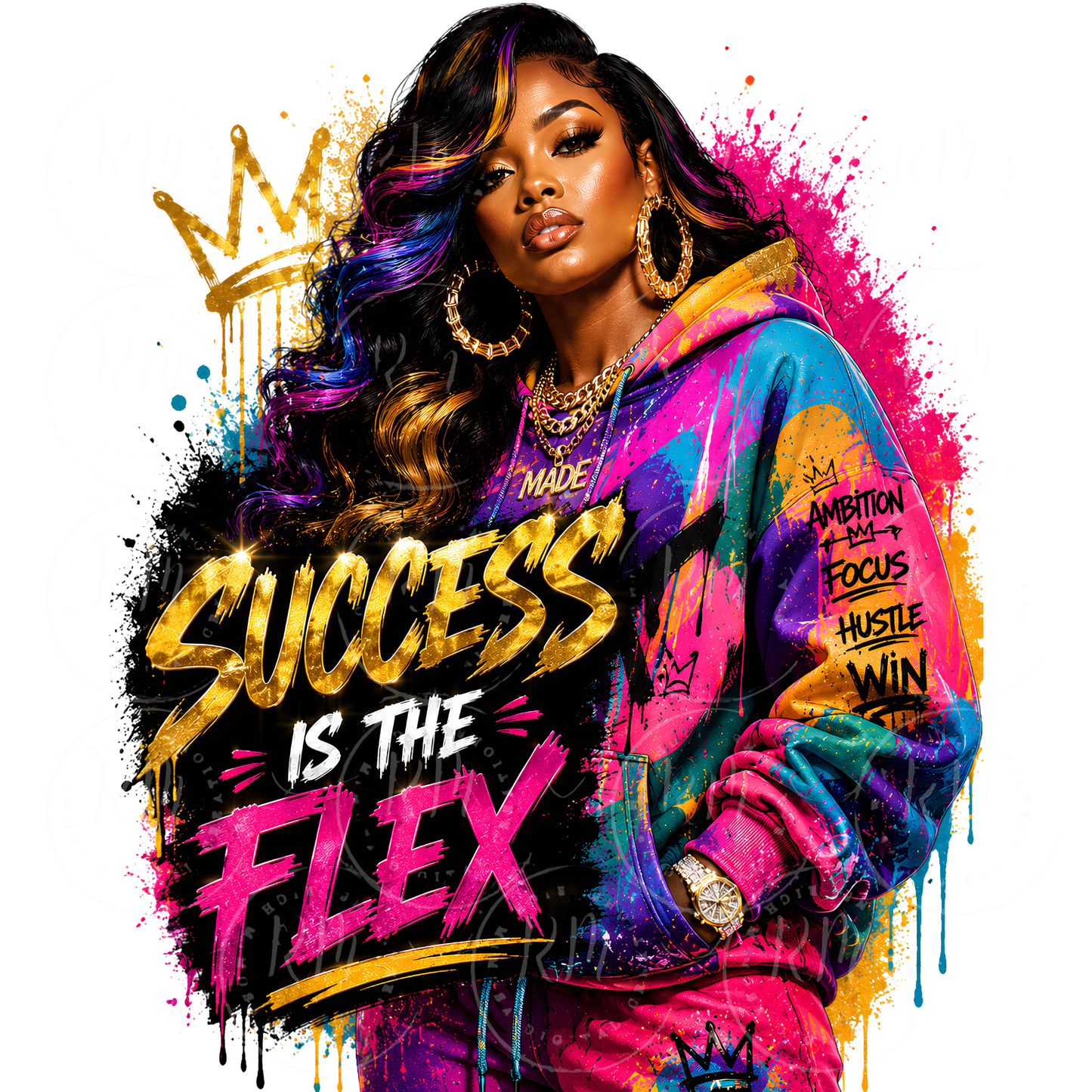 Success Is The Flex PNG | Black Girl Luxury Streetwear Design | Motivational Quote Sublimation PNG | Urban Glam T-Shirt Design