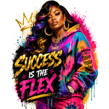 Success Is The Flex PNG | Black Girl Luxury Streetwear Design | Motivational Quote Sublimation PNG | Urban Glam T-Shirt Design