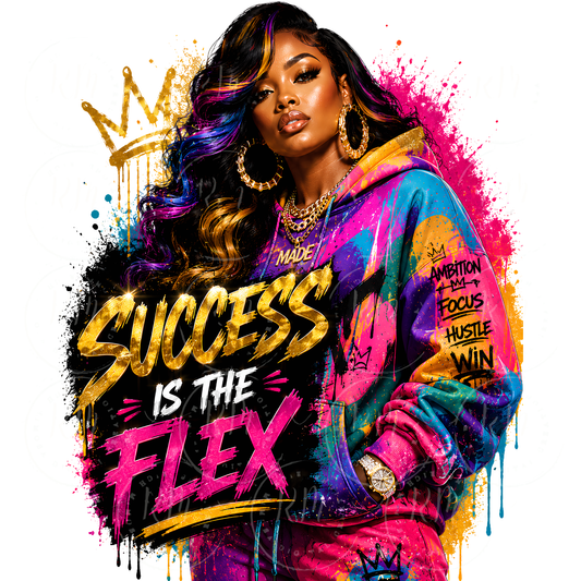 Success Is The Flex PNG | Black Girl Luxury Streetwear Design | Motivational Quote Sublimation PNG | Urban Glam T-Shirt Design