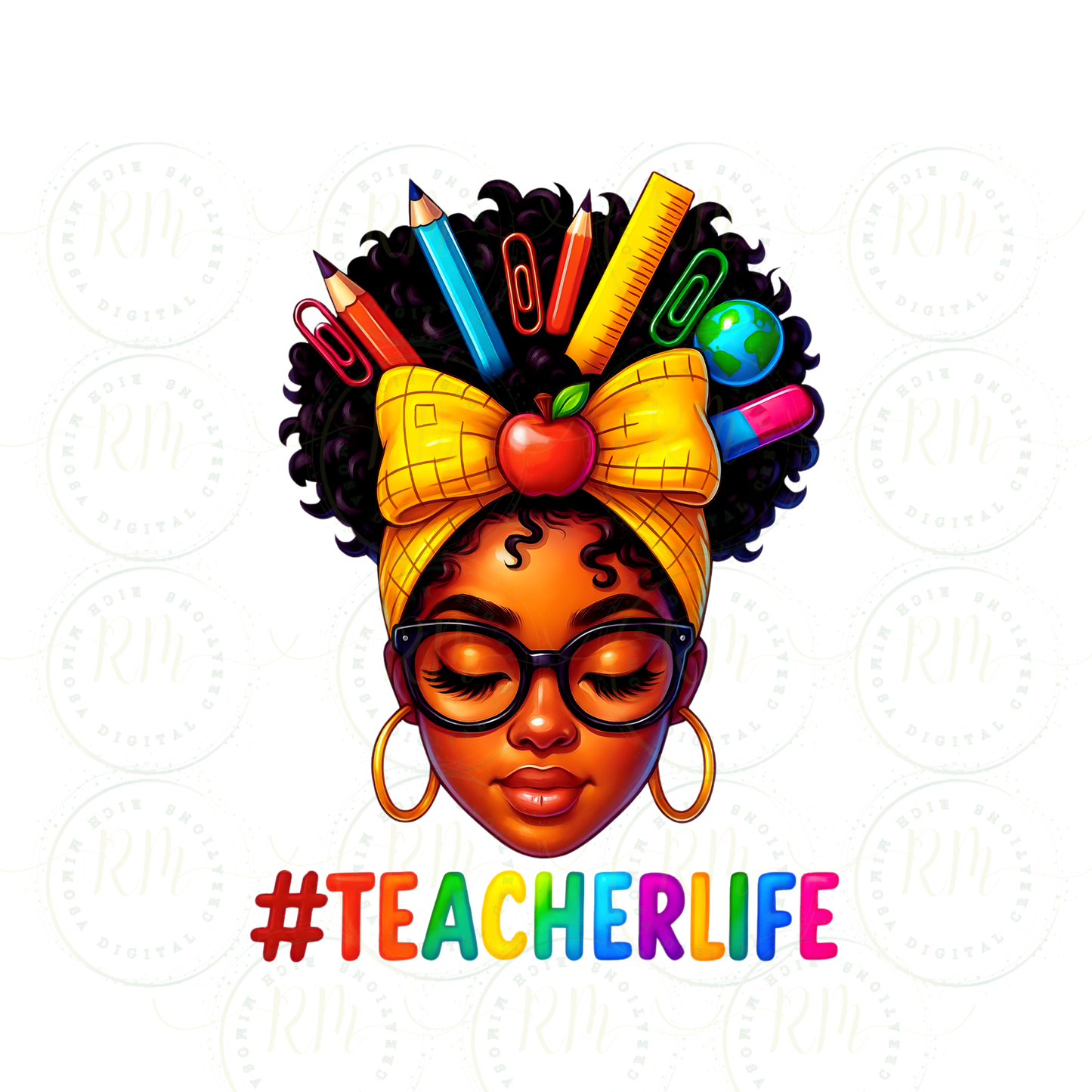 Afro Teacher Clipart PNG | #TeacherLife Sublimation Design (Digital Download)