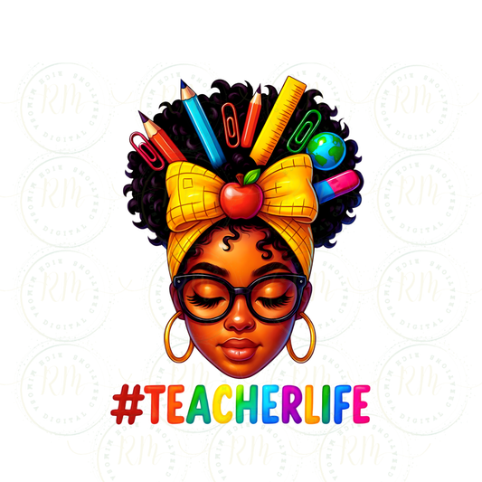 Afro Teacher Clipart PNG | #TeacherLife Sublimation Design (Digital Download)