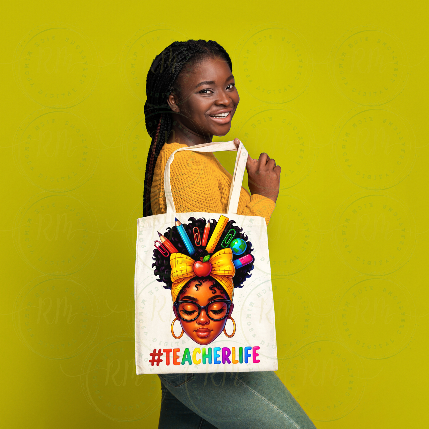 Afro Teacher Clipart PNG | #TeacherLife Sublimation Design (Digital Download)