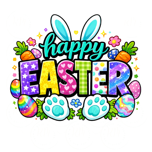Happy Easter Bunny Clipart, Colorful Spring Graphic (Digital Download)