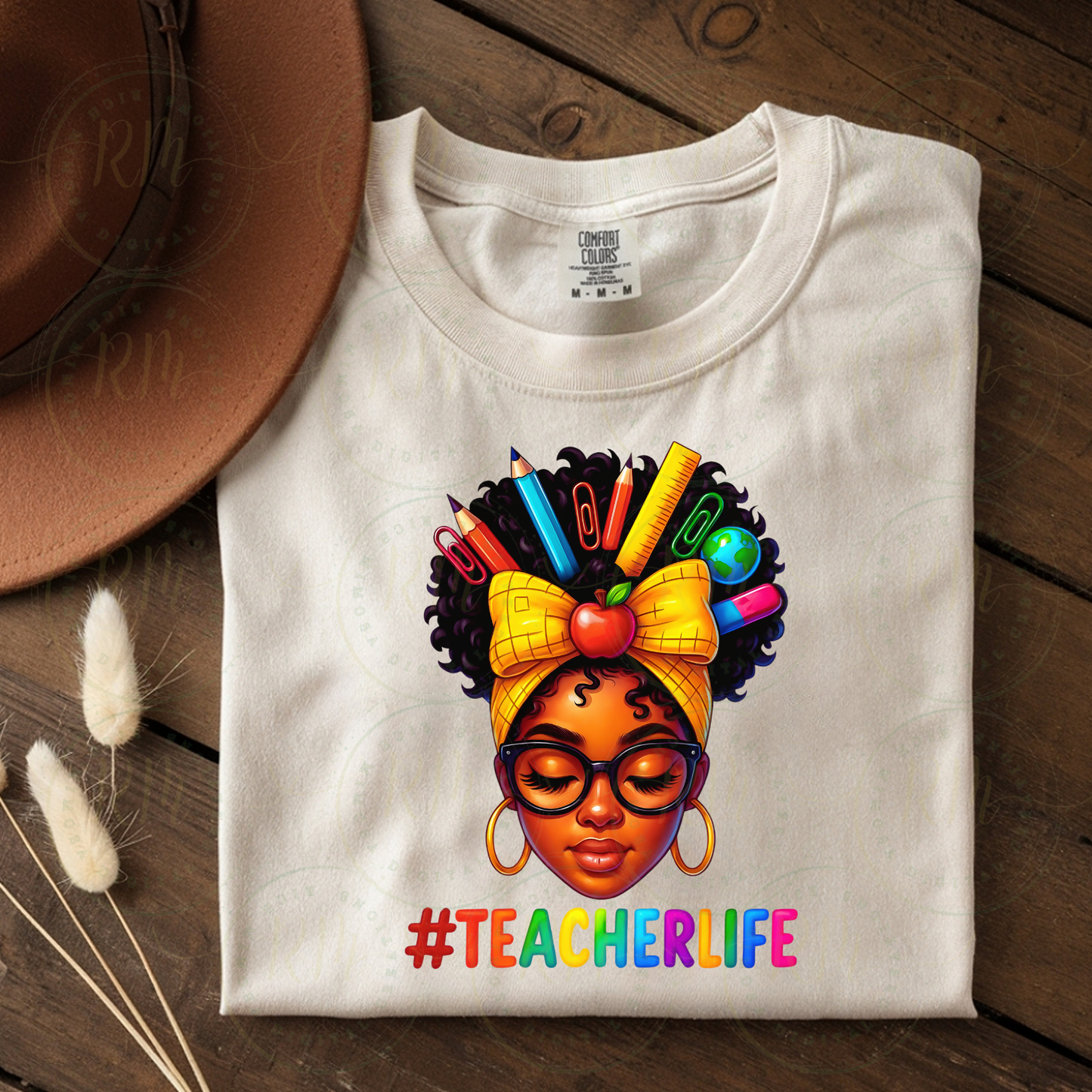 Afro Teacher Clipart PNG | #TeacherLife Sublimation Design (Digital Download)